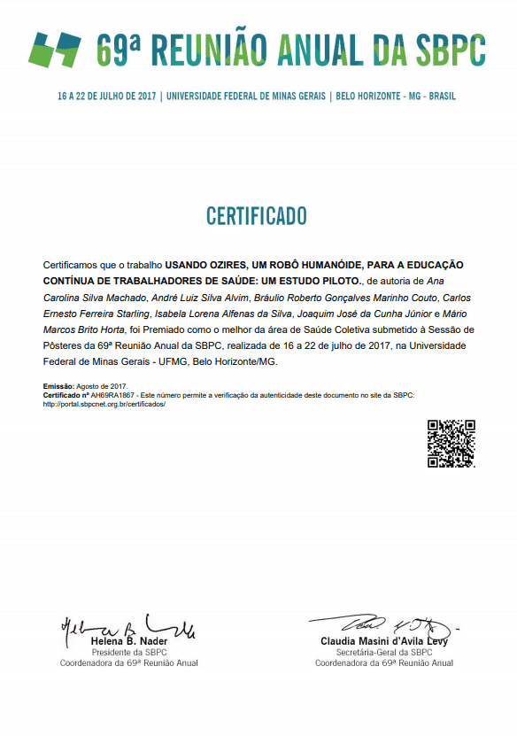 Robo Ozires Premio SBC Certificado